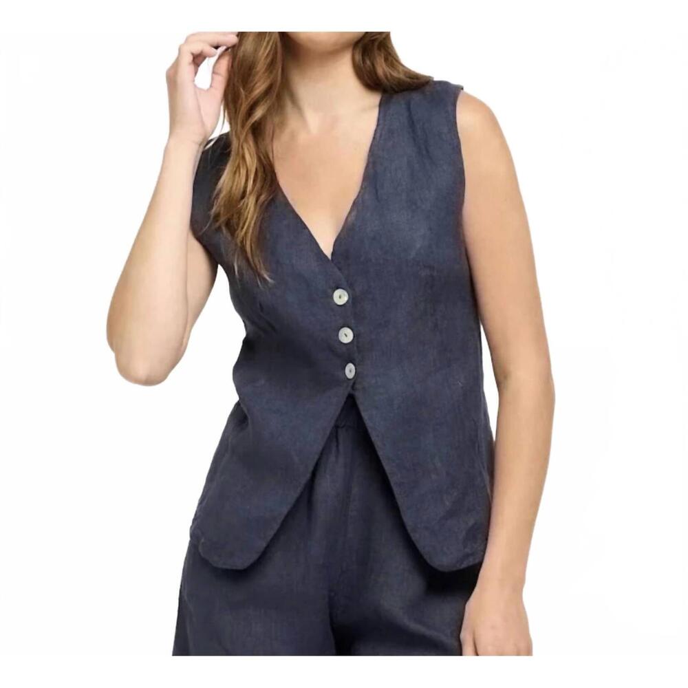 NEW PISTACHE women's linen vest in midnight navy
